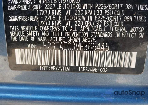 2021 Subaru Crosstrek Premium z USA, uszkodzony, nr VIN JF2GTAEC3MH366445